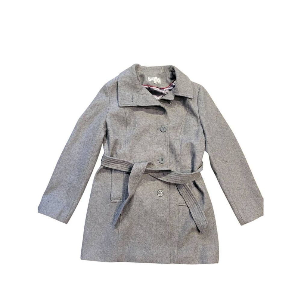 Pelle Studio Pea Coat Women's Large Grey Wool Blend Belted Classic